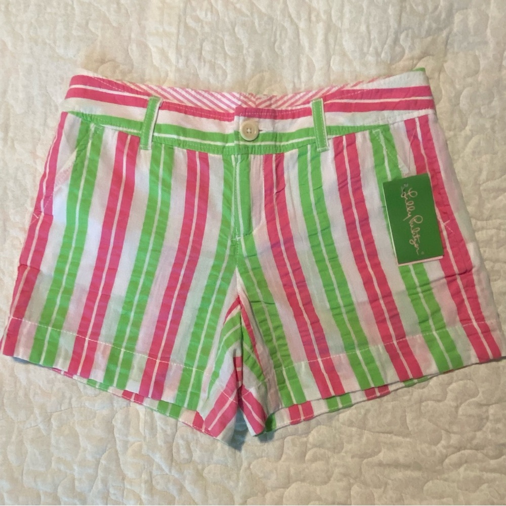 Lilly Pulitzer Callahan shorts sz 2 Seersucker Hotty Pink Green